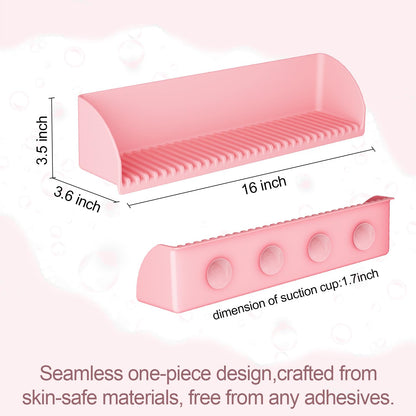 2Pack Bath Tub Splash Guard for Kids - Silicone Tub Water Splash Guard with 4 Suction Cups, Bath Toy Tray Holder, Tub Shelf for Kids, Bathroom Accessories for Children, Toddler & Baby Bath, Pink