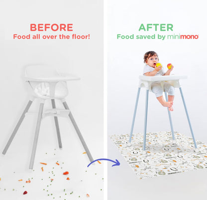 Minimono Baby Splat Mat for Under High Chair - 30 Pcs Disposable and Waterproof Splash Mats - 40"x47" Multipurpose Activity Mat for Picnic, Arts and Crafts - Baby Led Weaning Supplies (Sea Animals)