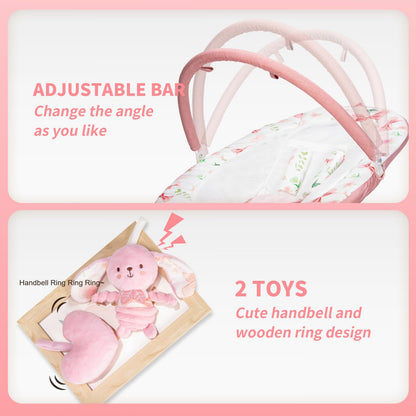 Baby Swing for Infants with 5 Swing Speeds, Portable Electric Baby Swing with Bluetooth, Remote Control & Touch Panel, 5-Point Harness, Indoor & Outdoor Use, Pink