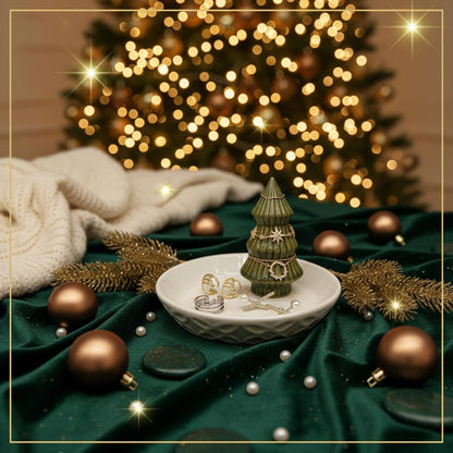 mono living Moss Green Christmas Tree Ring Dish - Ceramic Jewelry Holder for Kitchen Sink or Vanity - Aesthetic Sage Green Room Decor, Holiday Xmas Tree Trinket Tray, Christmas Gifts for Women