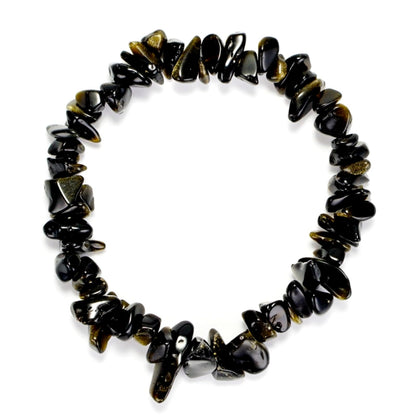 Herxion Gold Black Obsidian Bracelet Men & Women - Irregular Chips Black Natural Genuine Gemstone Raw Healing Crystal Elastic Bead Stretch Bracelet - ‌Protective Energy, Emotional Balance & Wealthy