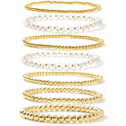 Dainty Gold Beaded Bracelet Stack for Women,Bohemia Stretch White Glass Beads Non Tarnish Stackable Bracelets Set Fashion Prom Party Holiday Accessories Jewelry Gift Friendship