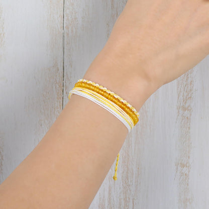 QOGIR Handmade Healing Bracelets,4mm Natural Yellow Agate Gem Stone Beads Bracelet for Men Women Gifts with 2PCS Size Adjustable Rope Bracelets