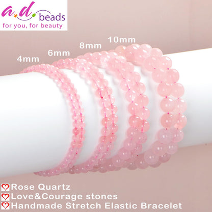 AD Beads Handmade Gemstone Stretch Elastic Bracelet Crystal Healing Reiki Nature's Beauty and Spiritual Essence Unisex (6mm, Rose Quartz)