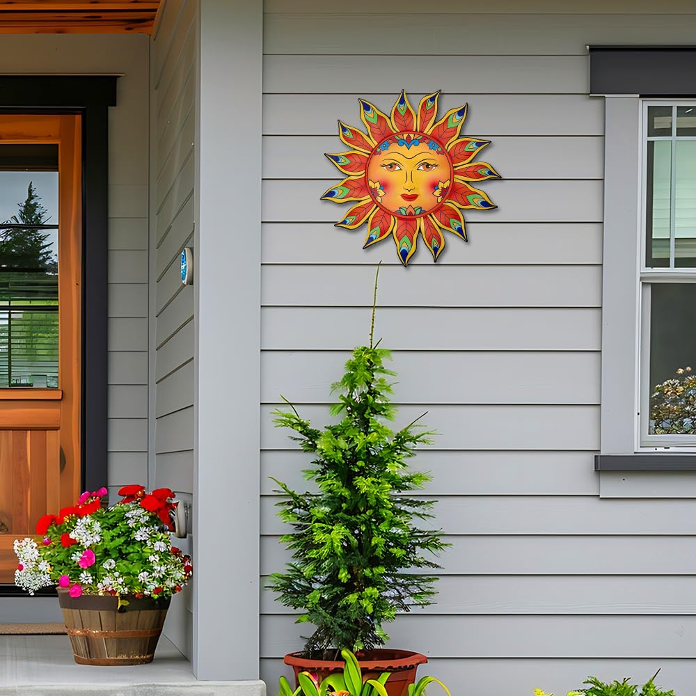 Daogtc Metal Sun Flower Wall Decor,13inches Sun Wall Art Hanging Decoration for Indoor and Outdoor, Garden Farmhouse Yard Patio Fence Living Room Bedroom Decor