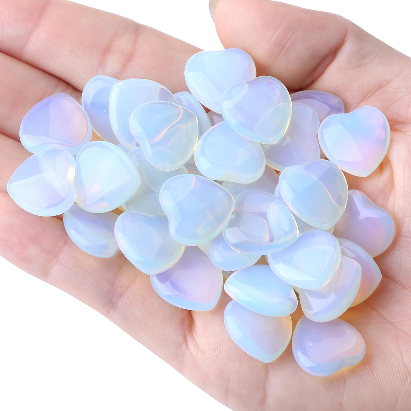 NUKAYAI 20PCS Opal Opalite Healing Crystals Heart Shaped Stones Polished Crystal Gemstones Pocket Thumb Worry Stone Balancing Meditation Reiki Wholesale Set Cute Mothers Day Bulk Gifts for Women