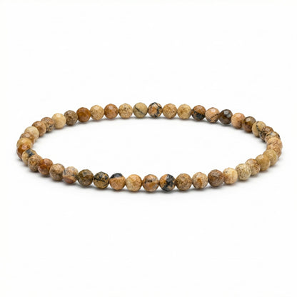 Angelstones Natural Picture Jasper Gemstone Small Beaded Stretch Bracelet, 4mm Faceted Round Beads, Crystal Healing Bracelet for Women