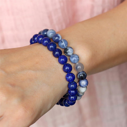 Risyfjew 3 PCS Healing Crystal Bracelet Women 8mm Natural Stone Beaded Stretch Bracelet Lapis Lazuli Sodalite Jewelry Gifts
