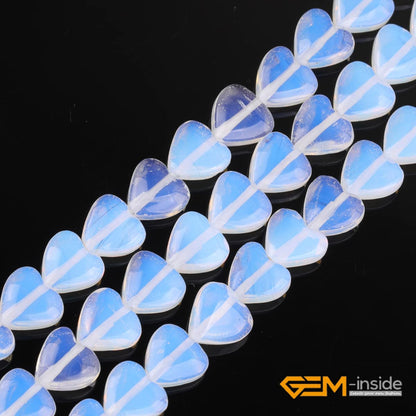 GEM-Inside 10mm Heart Charms White Cream Opalite Beads for Jewelry Making Full 15" Strand Power Energy Healing Chakra Stone Beads
