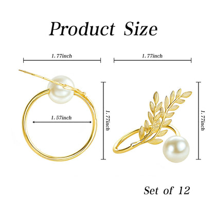 FrutPunch Gold Napkin Rings, Metal Wheat Ear Pearl Shaped Napkin Rings Set of 12, Suitable for Family Dinner, Wedding, Party, Table Decoration, Christmas