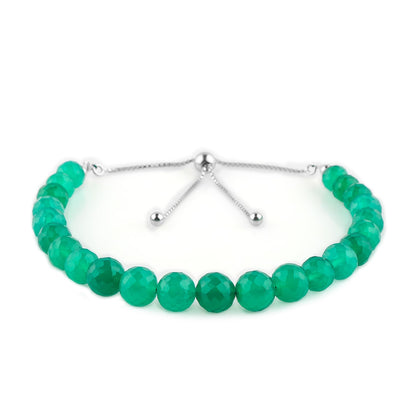 CRYSTALIS Natural Green Onyx Brilliant Round Beads Slider Bracelet, High Grade Beaded Crystals, Chakra Healing Gemstone, Gift Giving Women Jewelry, 925 Sterling Silver Slider 10 inch
