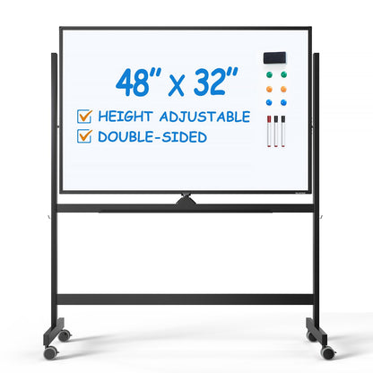 TSJ OFFICE Large Rolling Whiteboard - Dry Erase Magnetic 48 x 32 Inches White Board Height Adjust Double Sides Mobile Portable Easel on Wheels, Dry Erase Board with Stand for Office, Home & Classroom