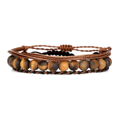 QOGIR Handmade Healing Bracelets,8mm Natural Matte Yellow Tiger Eye Gem Stone Beads Bracelet, for Men Women Gifts with 2PCS Size Adjustable Rope Bracelets