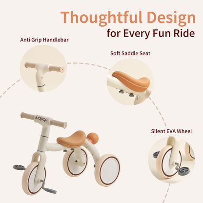 4-in-1 Toddler Tricycle with Adjustable Push Handle for 1-4 Year Old,Birthday Gift and Toy for Boys and Girls Removable Pedals Balance Bike&Scooter (Green)