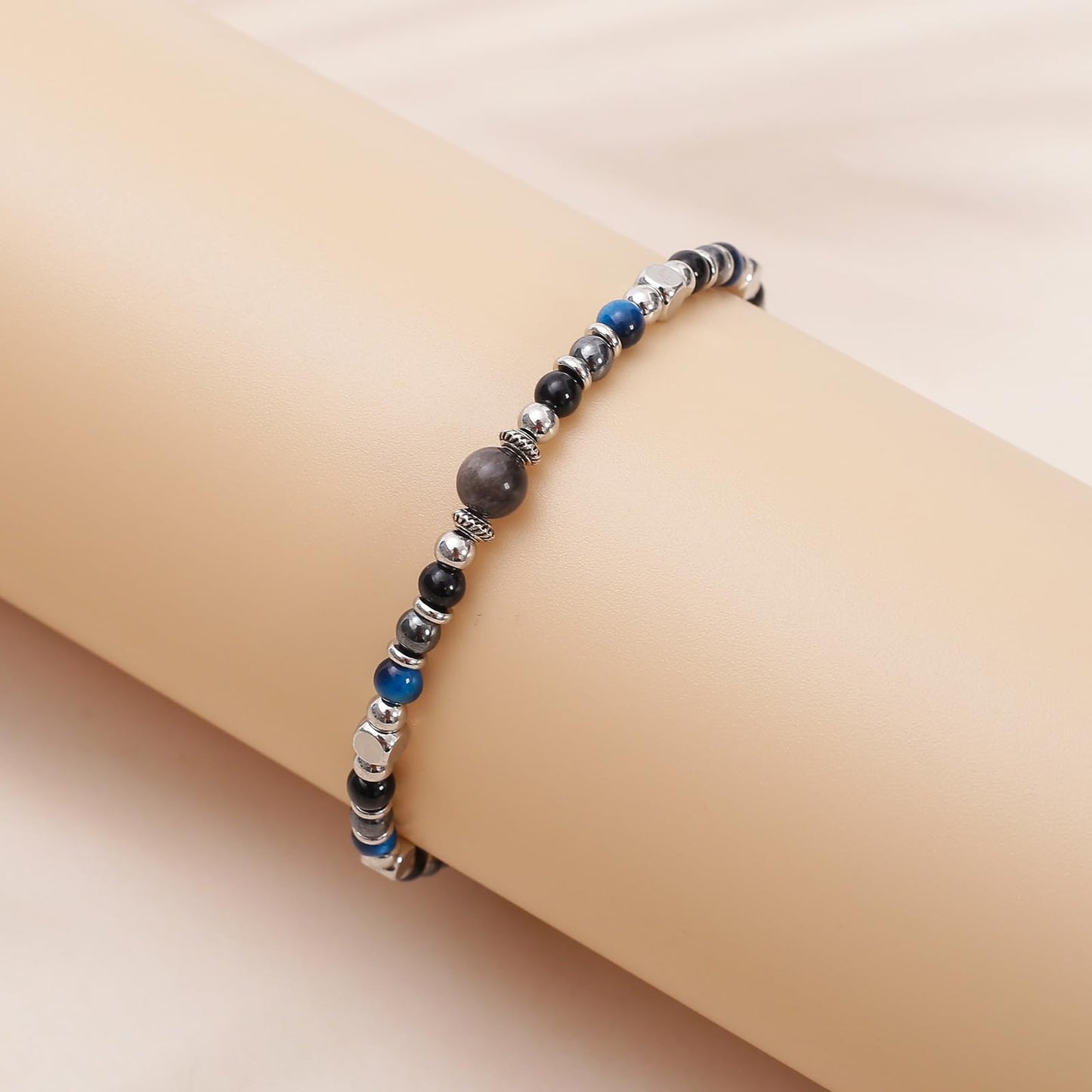 MTJAHPS Protection Bracelet, empath protection, black obsidian Crystals and Healing Stones Bracelet for Women ，Luck ，Anxiety and Stress Clam Bracelet (A-Triple Protection)