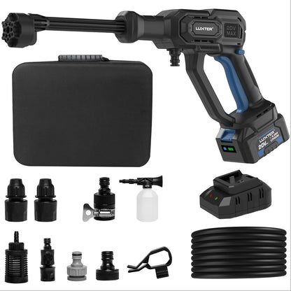 LUXTER 20V Cordless Pressure Washer, Brushless Pressure Washer with 6-in-1 Nozzle, 1000 PSI, with 23Ft Hose, 3-Speed Control, 4.0Ah Battery & Multi-Accessories for Car, Patio, Garden