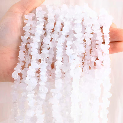 200pcs Natural Chip Stone Beads Gemstone Healing Crystal Loose Rocks Bead Irregular Glass Seed Charm Beads Drilled DIY for Jewelry Bracelet Necklace Earrings Making Crafting Supplies (White, 5-8mm)