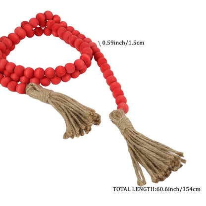QIAHMNYE Wood Beads Garland with Tassel Rustic Country Decor Prayer Boho Wooden Beads String for Morden Wall Hanging Decor-Rose