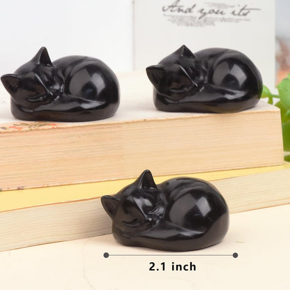 Ytbeoxk 2 Inch Black Obsidian Cat Crystal Statue, Healing Crystal Cat Decorations,Polished Hand Carved Obsidian Lucky Cute Kitten Figurines, Black Cat Gift Home Office Desk Decor for Cat Lovers
