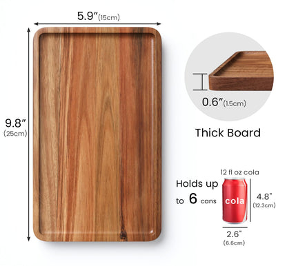 VERTORGAN Acacia Wood Serving Tray,9.8x5.9 Inch Decorative Trays Platter for Coffee Table,Living Room,Bar,Party,Mini Charcuterie Boards Cheese Board,Home Decor