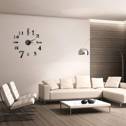 Hxezoc 10inch-20inch Frameless DIY Wall Clock Black 3D Mute Round Shape Quartz Wall Clock Sticker DIY Wall Decoration for Home Living Room Bedroom Office Classroom