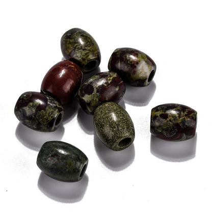 Fashewelry 20Pcs Natural Dragon Blood Jasper Stone Hair Bead Large Hole Barrel Gemstone Beads European Beads Healing Chakra Stone Loose Beads for Snake Chain Leather Bracelet Necklace Jewelry Making