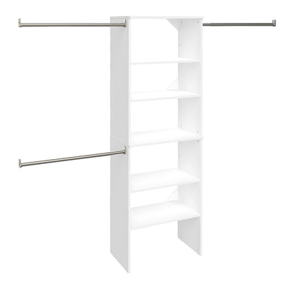 ClosetMaid SuiteSymphony Wood Closet Organizer System, 25-Inch Starter Kit with Tower and 3 Hang Rods and Shelving, Adjustable Shelves, Customizable Insert, Reach-in or Walk-in Closets, Pure White