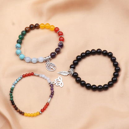 UEUC Natural Gemstone Chakra Bracelets for Women, Multilayer Tree of Life Lotus Crystal Healing Stone Bracelet Sets, Yoga Meditation Reiki Relax Bracelets for Stress Relief(#81)