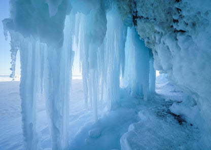 Loccor 7x5ft Fabric Ice Cave Backdrop ICY Cave with Icicles at Lake Baikal Russia Winter Landscape Background World of Ice Crystals Backdrop Winter Christmas Party Decorations Photo Studio Props