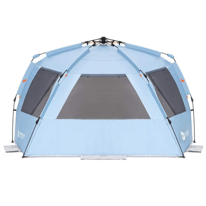 Easthills Outdoors Instant Shader Enhanced Deluxe XL Beach Tent Easy Setup 4-6 Person Popup Sun Shelter 99" Wide for Family UPF 50+ Double Silver Coating with Extended Zippered Porch Sky Blue