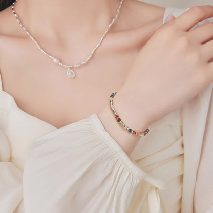 Stainless Steel Stone Adjustable Boho Stackable Womens Beaded Bracelets for Women Trendy Jewelry Stack Cute Health Dainty Waterproof Woman Ladies Colorful Bangle Women's Silver Link Bracelets for Women Non Tarnish A Bohemian Charm Silver Bead Bracelet for