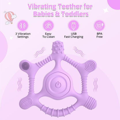 Vibrating Teether for Baby, Sensory Toys for Kids with Autism & Teething Relief for Babies 6-18 Months, USB Chargeable with 3 Vibration Settings, Autism Sensory Products (Purple)