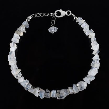 Natural Raw Rainbow Moonstone Bracelets for Women, June Birthstone, Rough Gemstone Chakra Healing Crystals Jewelry, 925 Sterling Silver Chain 8 inch, Birthday Gifts For Her