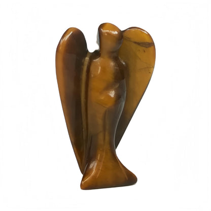 Afucats Natural Tiger's Eye Healing Guardian Angel Indoor Decorative Stone,1.5 Inches Carving Pocket Palm Statue,Gift for Her Christmas Décor