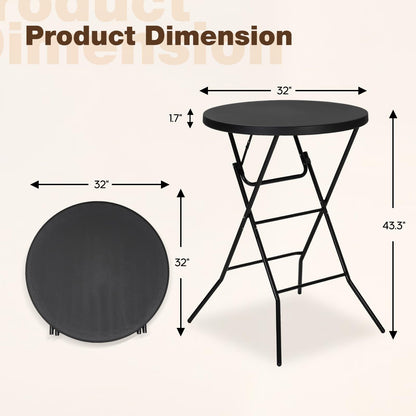 GlowitLian 32" Round Folding Table, Portable Bar Height Folding Table with Detachable Legs, Round Foldable Table with HDPE Top for Standing Parties, Balcony, Event, Indoor Outdoor Use (Black, 1 Pack)