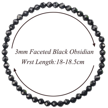 MASSIVE BEADS Natural Genuine Gemstone Beads Healing Crystal Chakra Reiki Jewelry Faceted Round Beads Bracelets (Black Obsidian, 3mm)
