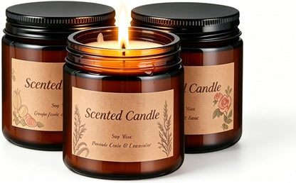 Scented Candles, 3 Pack Natural Soy Wax, VOTTOUCC Aromatherapy Candles Gift Set, for SPA & Sleep, Stress Relief & Morning Energy, Gift for Women, Mom and Friends, 75+ Hour Clean Burn