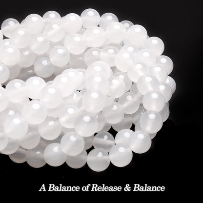70PCS Natural 8MM Healing Gemstone, White Agate Energy Stone Round Loose Beads, Semi-Precious Crystal Beads with Free Elastic String for Jewelry Making DIY