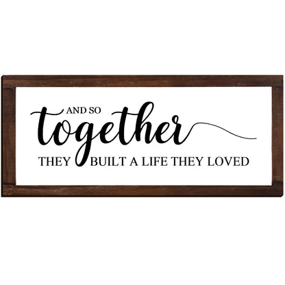 Jetec Farmhouse Wall Decor Rustic Modern Framed Hanging Plaque Together They Built a Life They Loved Sign 14 x 6.4 Inches Wooden Signs for Home Love Decorations