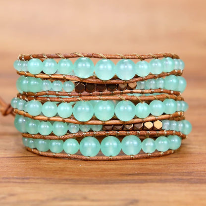 ZOSOJONA Handmade Boho Wrap Bracelet For Women Adjustable Nature Stone Turquoise Crystal Beaded Bracelets
