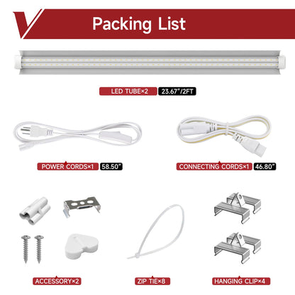 VShape 2 Pack LED Grow Light 2FT, 5000K Full Spectrum, 48W(2 x 24W), Linkable Growing Lamp Fixture, T8 Grow Lights for Indoor Plants, Seed Starting, Vegetables