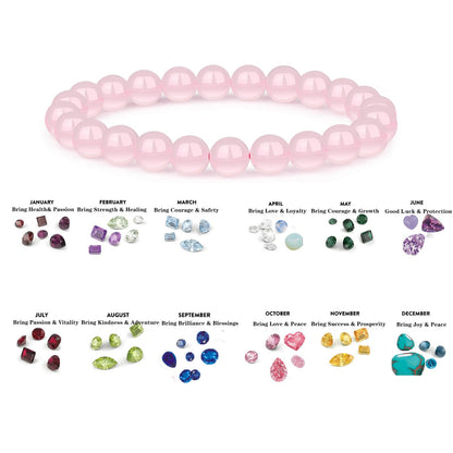 Naupyal October Birthstone Bracelet for Women Men,Rose Quartz Natural Stone Beaded Bracelets,Healing Crystal Gemstones Stretch Bracelet Stress Relief Month Bracelet Birthday Jewelry Gifts