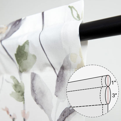 Leeva Watercolor Floral Valance Curtains, Rod Pocket Short Curtain Window Valances for Living Room, 52 x 18 inch, Brown and Grey, 1 Pack