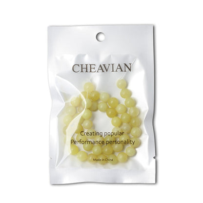 CHEAVIAN 45PCS 8mm Natural Yellow Lemon Jade Gemstone Round Loose Beads for Jewelry Making DIY Findings 1 Strand 15"