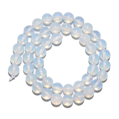 10mm Natural White Opal Gemstone Beads Polished Round Smooth Stone Beads for Bracelets Jewelry Making 15inch Loose Beads