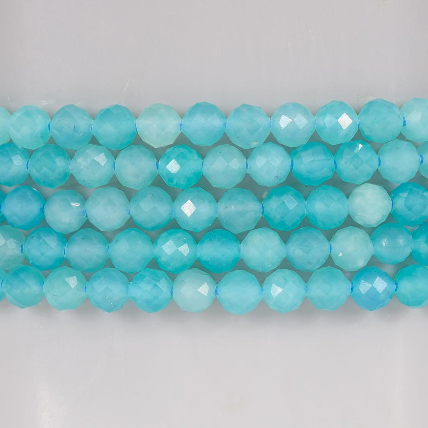 Angelstones Natural Brazilian Blue Amazonite Gemstone Stretch Bracelet, 4mm Faceted Round Beads, Crystal Healing for Women