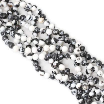CHEAVIAN 45PCS 8mm Natural Black White Zebra Jasper Gemstone Round Loose Beads Crystal Energy Stone for DIY Jewelry Making 1 Strand 15"
