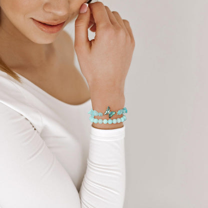 GolbalJew Healing Crystal Stone Bracelets Aquamarine Bracelet for Women Blue Gemstone Beads Stretch Bracelet Butterfly Charms Jewelry Women Gift