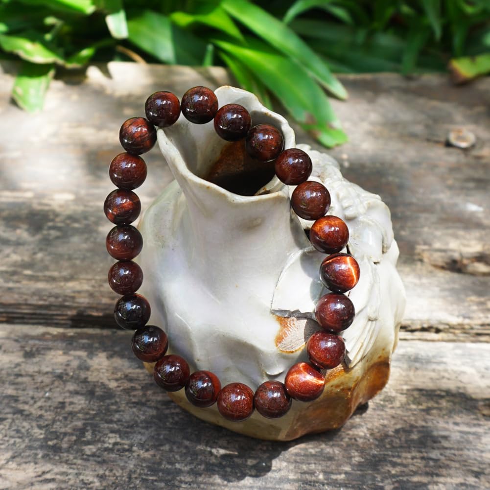 8MM Red Tigers Eye Bracelet for Women Men | Handmade Motivation Energy Protection Root Chakra Crystal Jewelry | Natural Delicate Fire Stone Beads | Beading Tool Kit - Fits for 6.5-7.5" Small Wrist