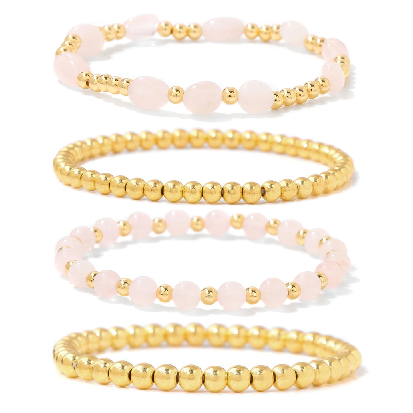 MORIANCE Rose Quartz Bracelet for Women Rose Quartz Crystal Jewelry Gold Bracelets for Women Stack Gold Bead Bracelets Pink Beaded Crystal Gemstone Bracelet